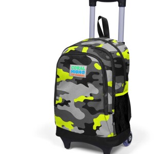 Coral High Kids Three Compartment Squeegee School Backpack - Black Gray Camouflage Patterned
