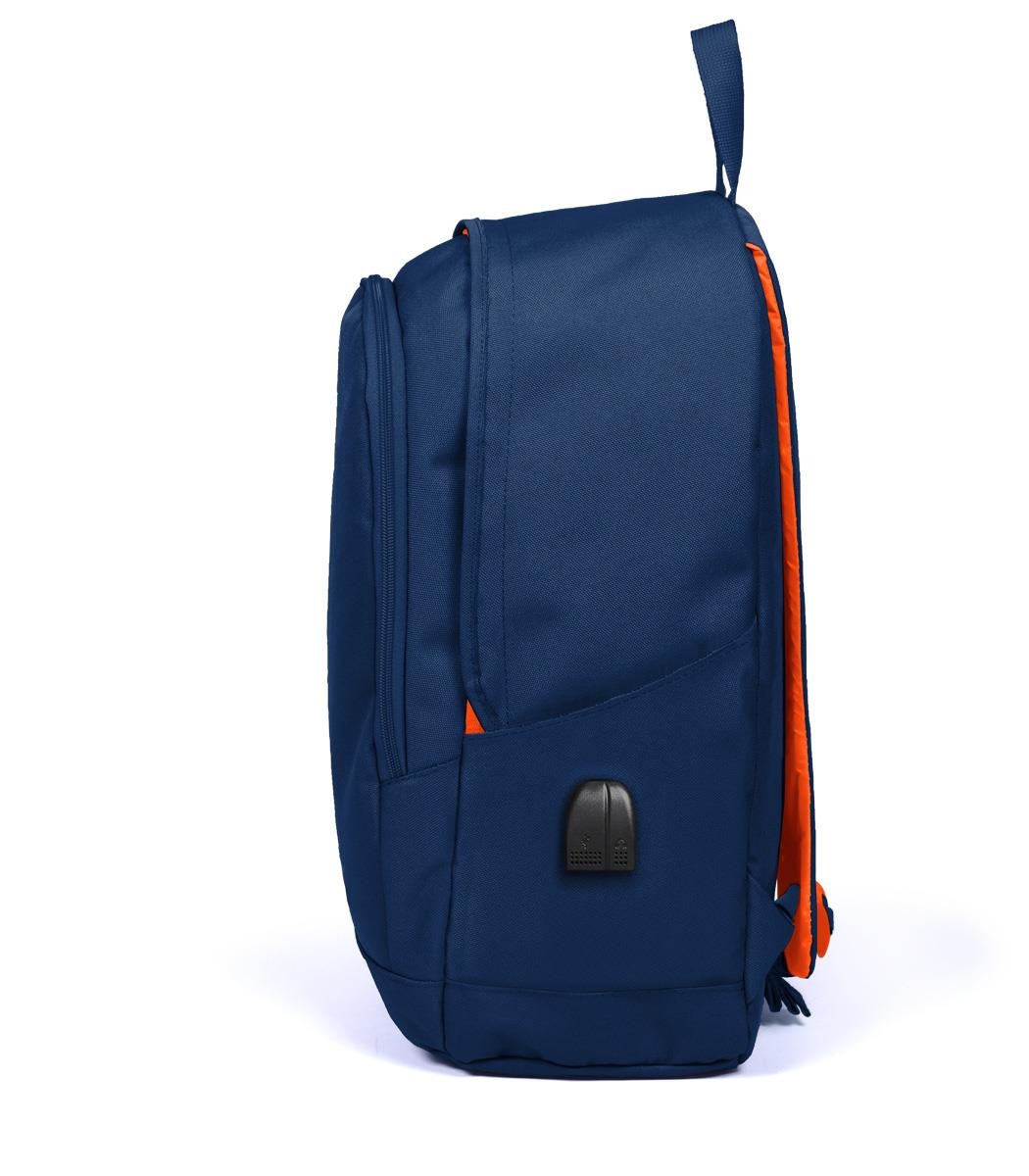 Coral High Sport Three Compartment USB Backpack - Navy Blue Neon Orange