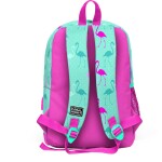 Coral High Kids Four Compartment USB School Backpack - Water Green Neon Pink Flamingo Patterned