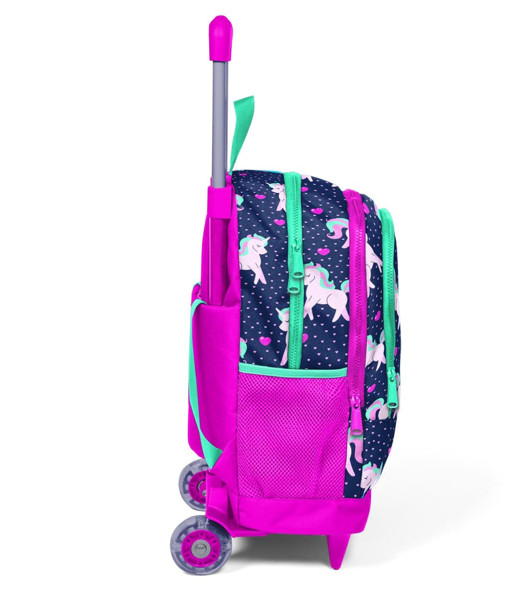 Coral High Kids Three Compartment Squeegee School Backpack - Navy Pink Unicorn Patterned