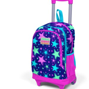 Coral High Kids Three Compartment Squeegee School Backpack - Saks Pink Star Patterned