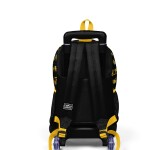 Coral High Kids Three Compartment Squeegee School Backpack - Black Yellow Backhoe Patterned