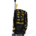 Coral High Kids Three Compartment Squeegee School Backpack - Black Yellow Backhoe Patterned