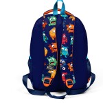 Coral High Kids Three Compartment School Backpack - Navy Blue Monster Pattern