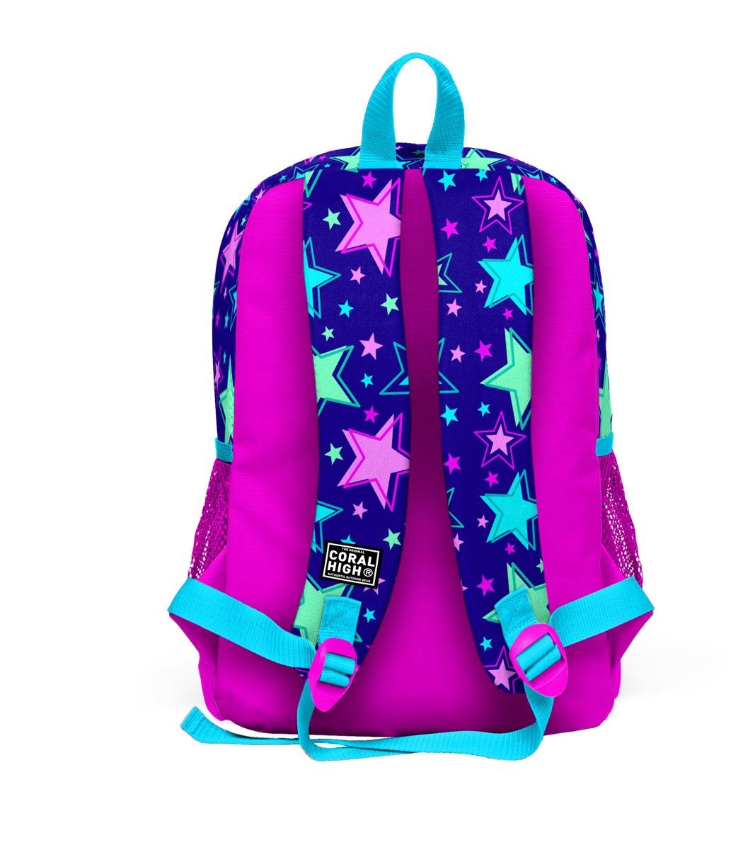 Coral High Kids Four Compartment School Backpack - Saks Pink Star Patterned