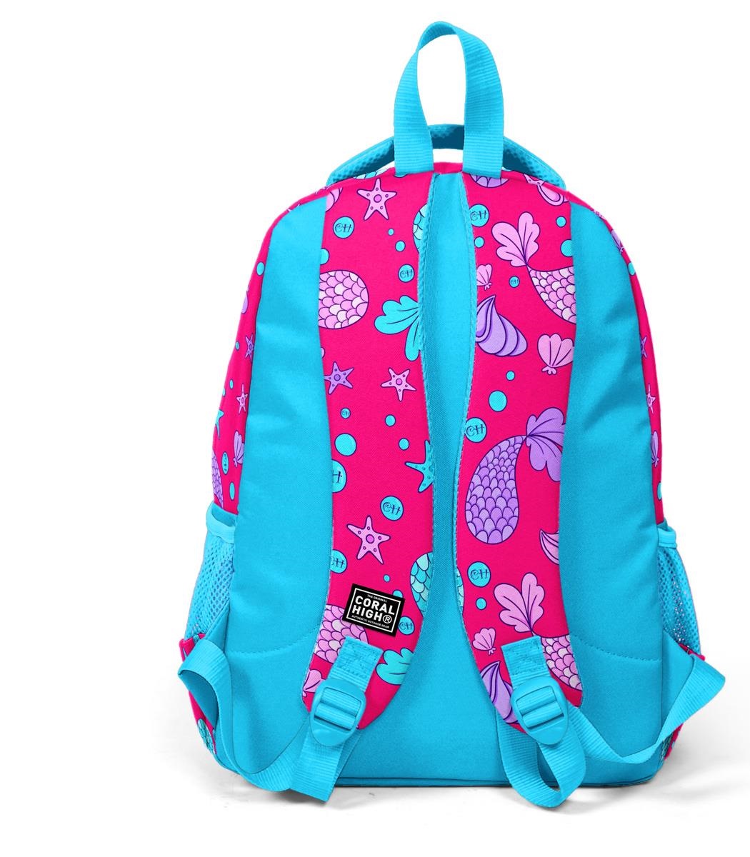 Coral High Kids Three Compartment School Backpack - Pink Mermaid Pattern