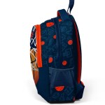 Coral High Kids Three Compartment School Backpack - Navy Orange Basketball Patterned