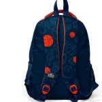 Coral High Kids Three Compartment School Backpack - Navy Orange Basketball Patterned