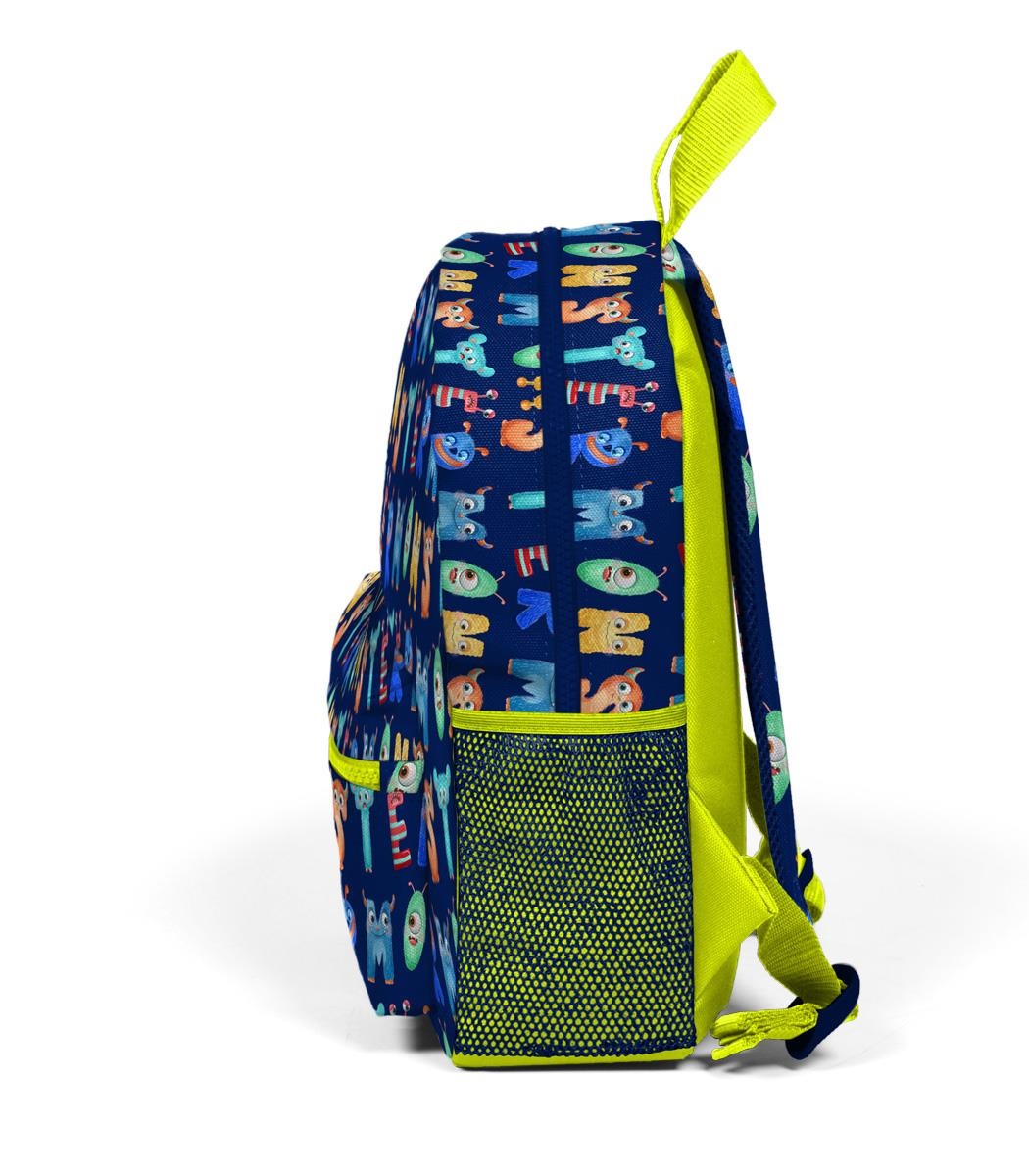 Coral High Kids Two Compartment Small Nest Backpack - Navy Blue Neon Yellow Monster Pattern