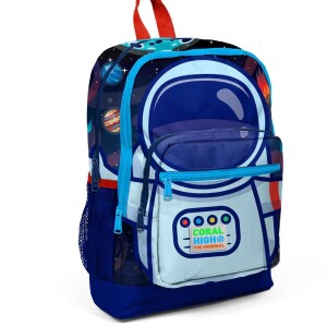 Coral High Kids Four Compartment School Backpack - Sax Blue Astronaut Patterned