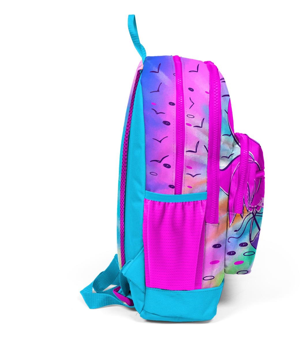 Coral High Kids Four Compartment School Backpack - Blue Pink Flamingo Patterned