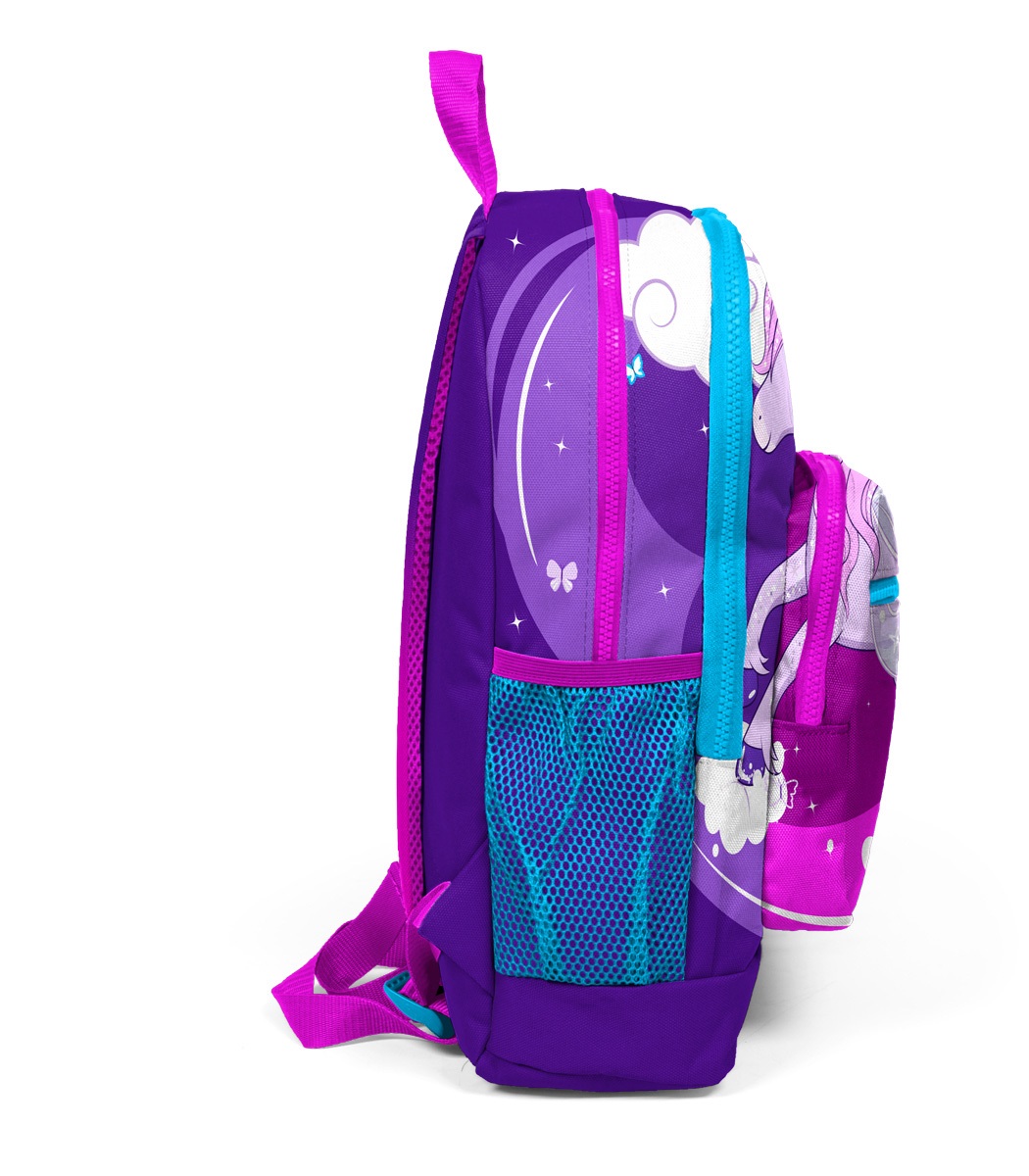 Coral High Kids Four Compartment USB School Backpack - Purple Pink Unicorn Patterned