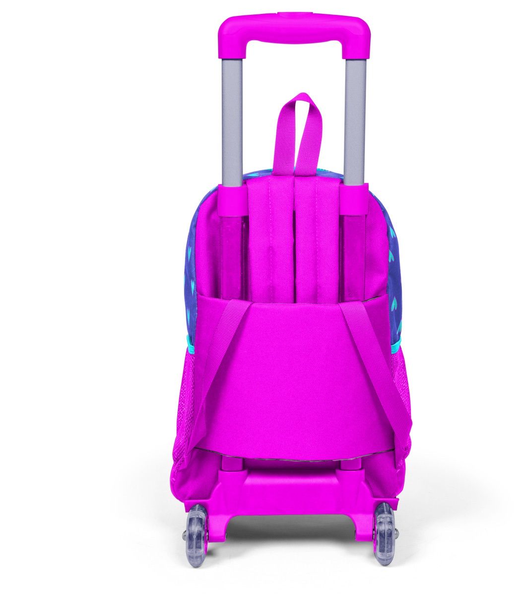 Coral High Kids Three Compartment Squeegee School Backpack - Lavender Pink Heart Pattern