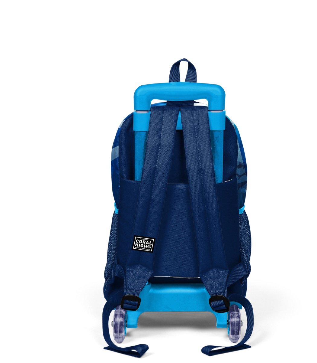 Coral High Kids Three Compartment Squeegee School Backpack - Navy Blue Shark Pattern