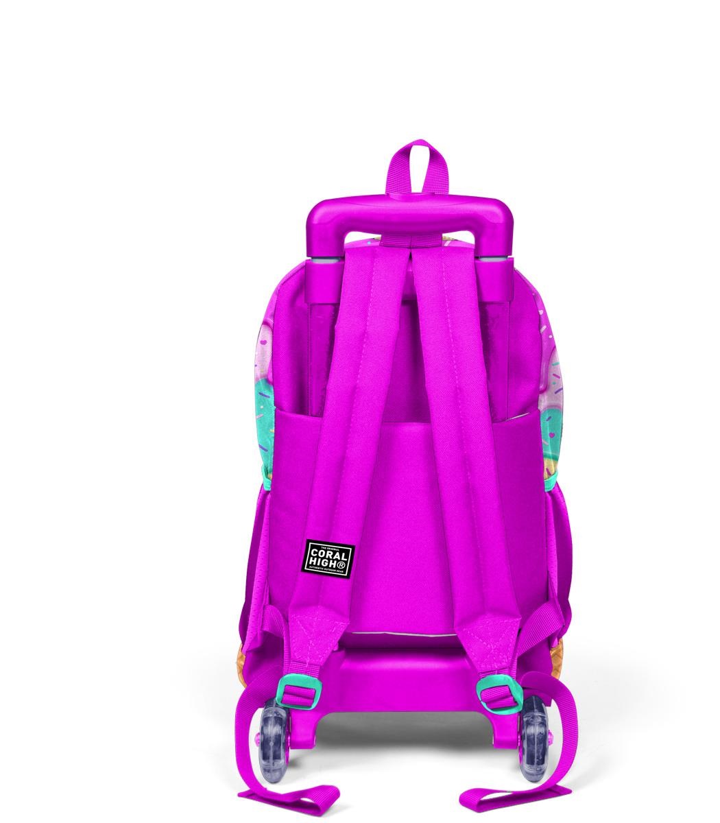 Coral High Kids Three Compartment Squeegee School Backpack - Pink Colorful Ice Cream Patterned