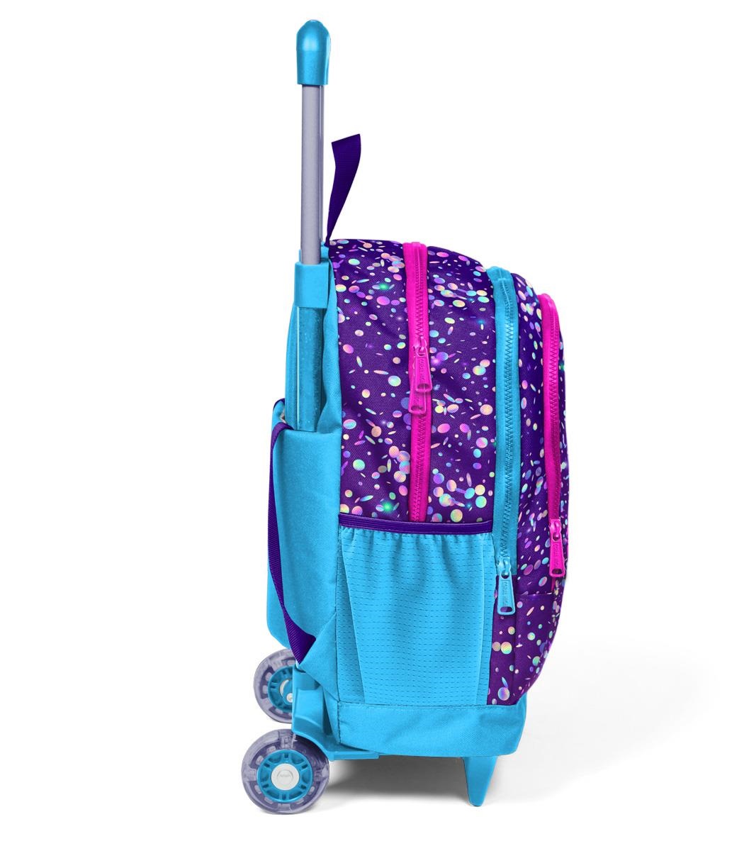 Coral High Kids Three Compartment Squeegee School Backpack - Purple Blue Pink Heart Patterned