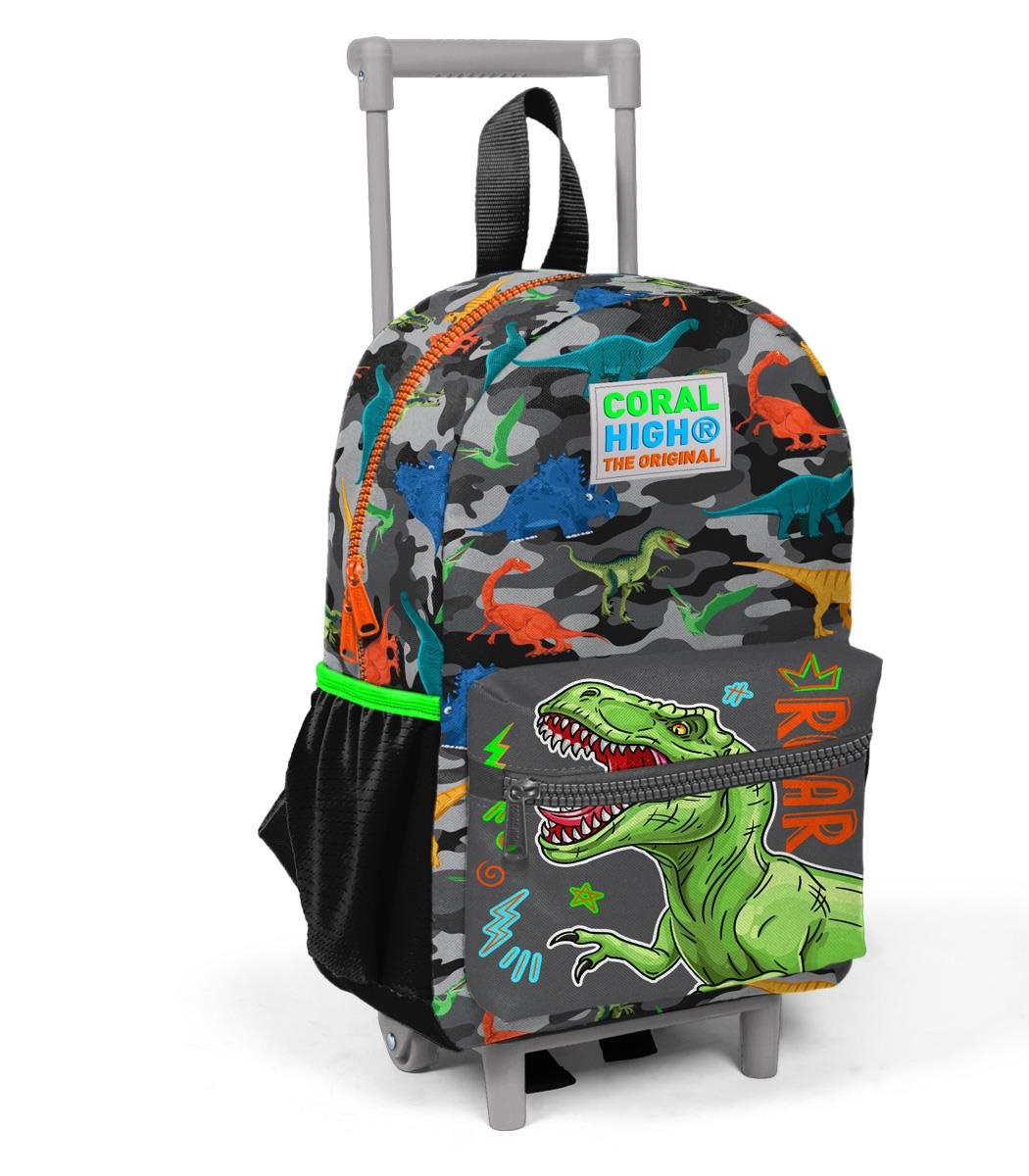 Coral High Kids Two Compartment Small Nest Squeegee Backpack - Black Gray Dinosaur Pattern