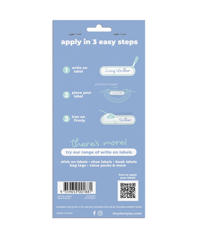 Stuck On You Labels - Iron On - Blue 39 PCS