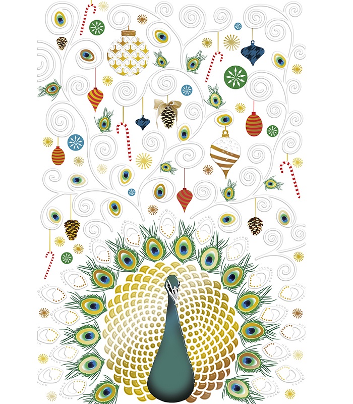 Editor : Christmas Greeting Card with Colorful Peacock