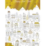 Editor : Houses in city On Christmas Greeting Card