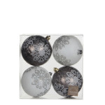 Christmas Ornament ball white grey 4 pieces - d8cm