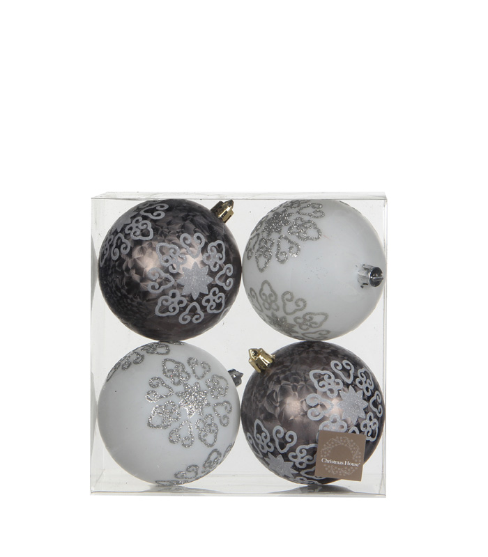 Christmas Ornament ball white grey 4 pieces - d8cm