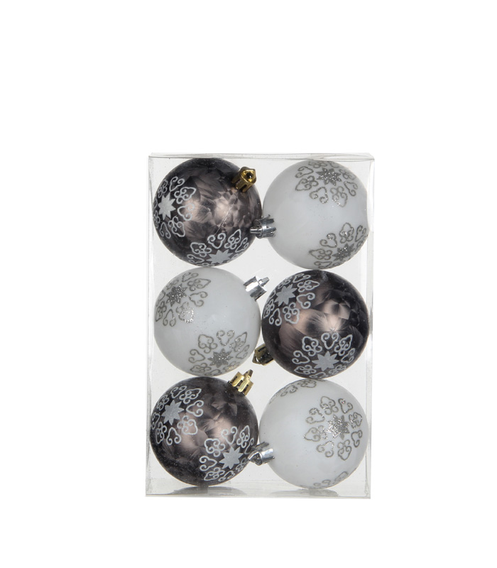 Ornament ball white grey 6 pieces - d6cm