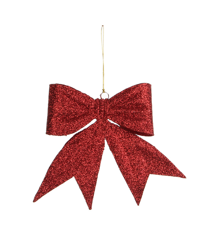 Ornament Bow L15W15H2 Red Glitter