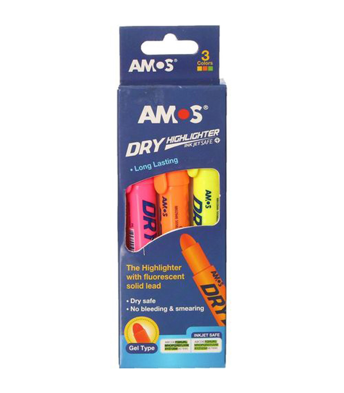 Amos Dry Highlighter With Fluorescent Solid Lead - 3 Colors