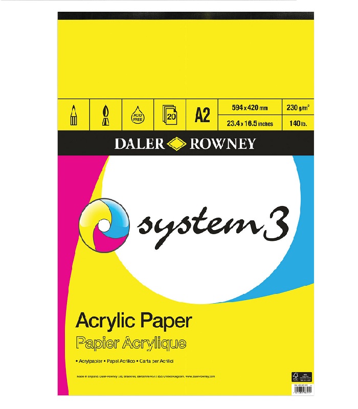 Daler Rowney System 3 Acrylic Pad 230gsm 20 Sheets A2