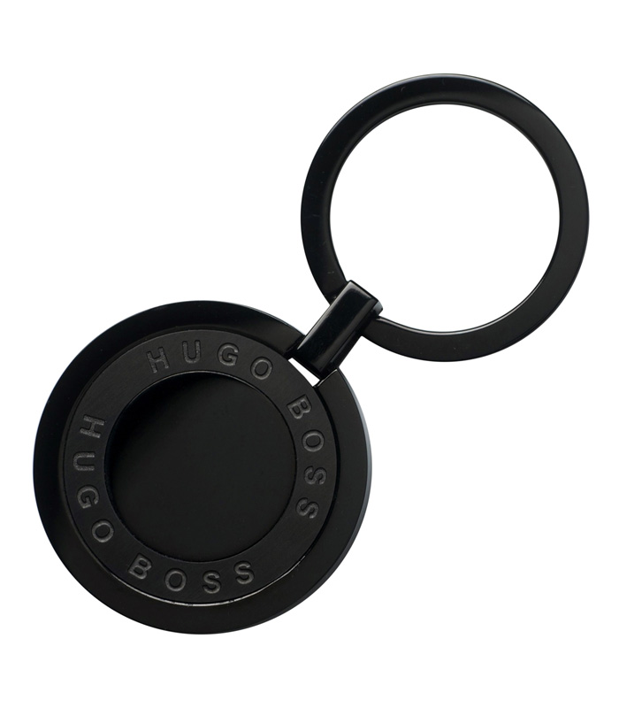 HUGO BOSS HAK847A Round key ring in black-plated stainless steel