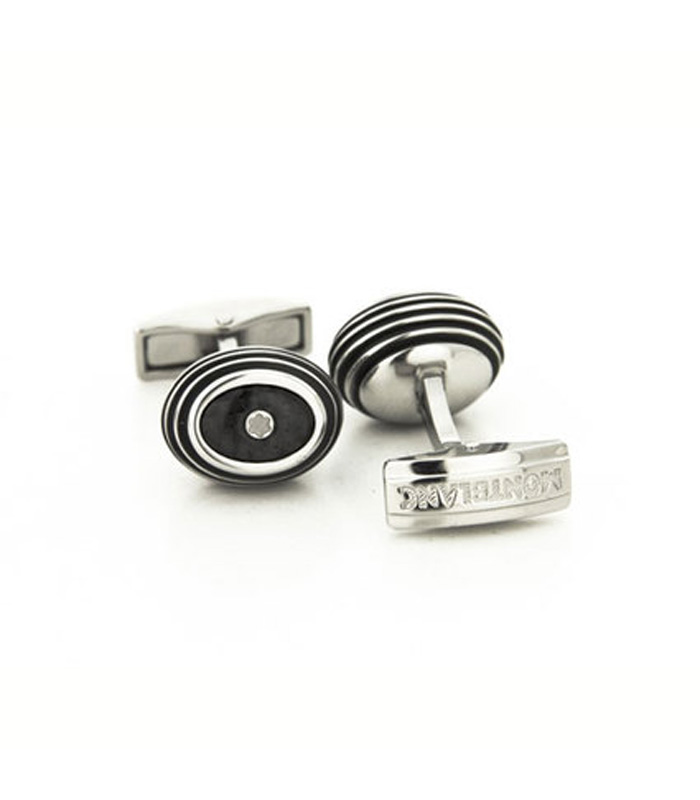 Montblanc 111312 Iconic Black Carbon Inlay Stainless Steel Cufflinks