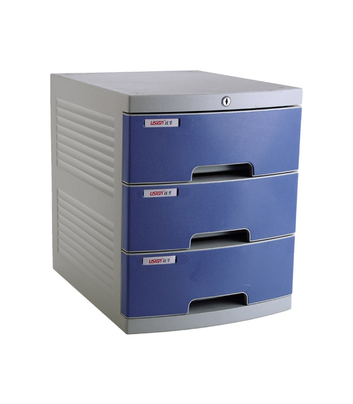 Three-layer locked desktop file cabinet Information cabinet / blue / gray