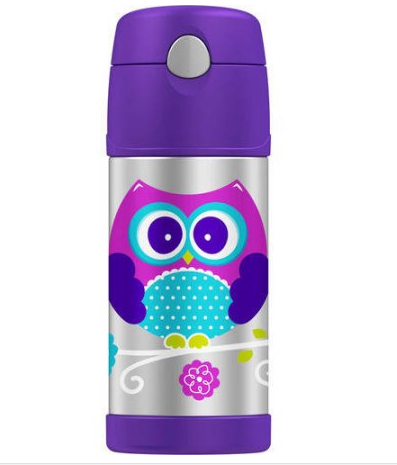 THERMOS FUNTAINER Vacuum Insulated Straw Bottle, 355 ml, Owl